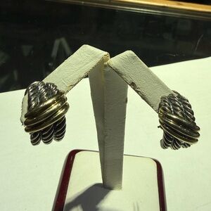 DAVID YURMAN TRIPLE CABLE Sterling 14K Yellow Gold Omega Earrings